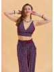 Lace Up Open Back Adjustable Purple Floral Blouse 4648
